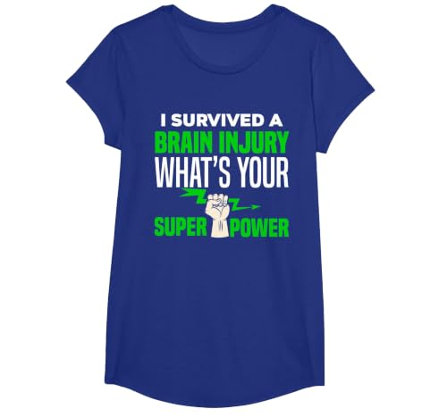 I Survived Brain Injury Awareness, TBI, Brain Injury Survivor T-Shirt, Girls, Royal Blue, Small