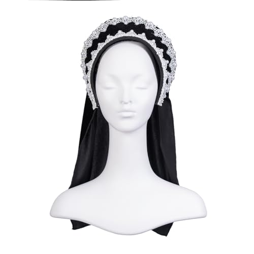 Diajosa cos Tudor French Hood Anne Boleyn Costume Headpiece Hat Renaissance Elizabethan Headdress Tudor Coronet Headwear (White, One Size) by Diajosa cos - Image 2