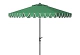 SAFAVIEH 9ft Outdoor Patio Umbrella, Round, Valance, Dark Green, Auto Crank...