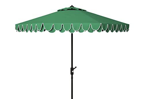 SAFAVIEH Outdoor - Valance 9-Foot Crank Patio Umbrella - Hunter Green Canopy - Brown Aluminum Pole - Decorative Petal Valance Trim - Ideal for Patio, Deck, Poolside, Backyard (PAT8006H)