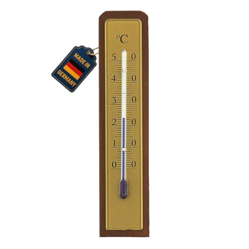 TFA Dostmann 12.1009 Thermomètre d'intérieur analogique en noyer haute précision pour maison, cave, garage, température intérieure, hauteur 13,3 cm, marron