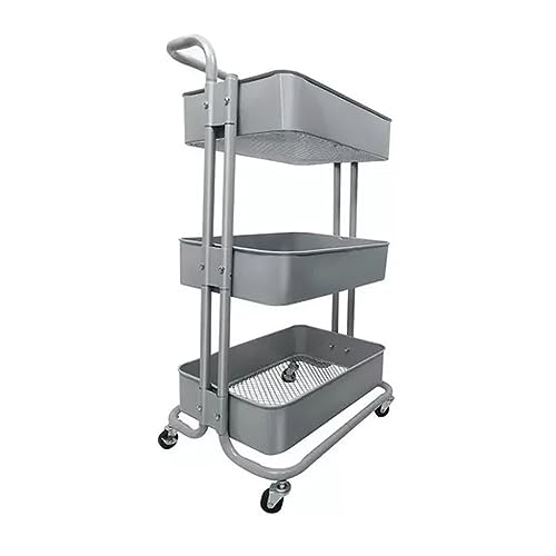 Carrinho Multiuso em Aco Com 3 Prateleiras Organizador Multiuso Cozinha - CINZA