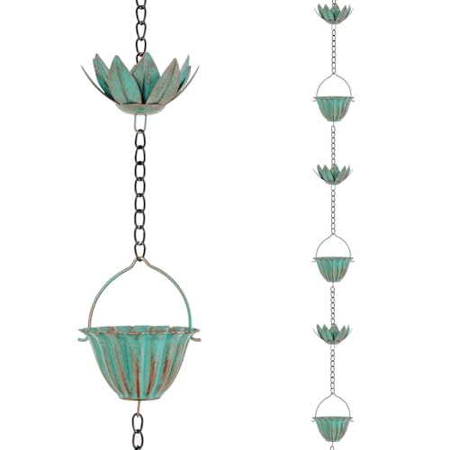 Qipade 10.4FT Lotus Rain Chains for Outside, Rain Gutter Chain with 16 Cups