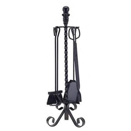 PEGANE Serviteur/Garniture de cheminée Ensembles d'outils Pince à feu Pelle Brosse en Fer forgé Coloris Noir - Hauteur 72cm