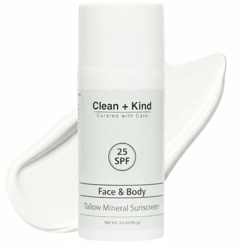 Tallow Sunscreen SPF 25 with Non-Nano Zinc Oxide – Natural Mineral, Reef-Safe & Non-Toxic Sunblock for Face & Body – Non-Greasy, Moisturizing Protection for Sensitive Skin (3.4 oz)