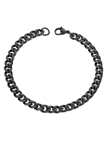 Image of PROSTEEL Mens Bracelet - Cuban Chain Wrist Link Bracelets Hypoallergenic 316L Stainless Steel Jewellery Black 6MM Width 19CM Length (with Gift Box)