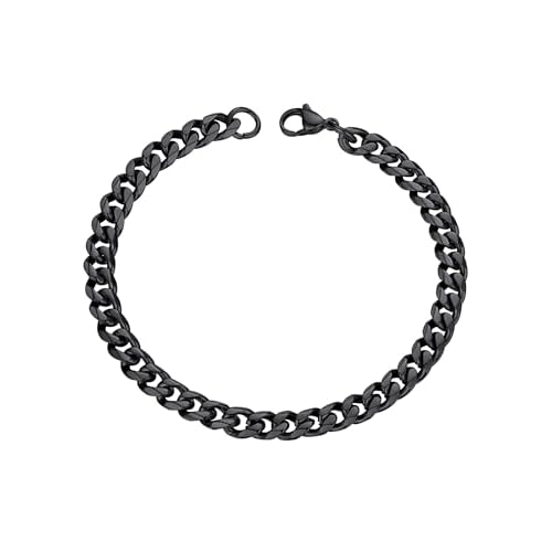 PROSTEEL Mens Bracelet - Cuban Chain Wrist Link Bracelets Silver/Gold Plated/Black Hypoallergenic 316L Stainless Steel Jewellery 3/6/9/12MM Width 19/21CM Length (with Gift Box) Black-6mm 19