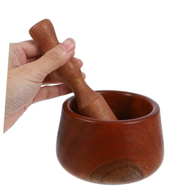 PRETYZOOM Wooden Garlic Crusher Set with Pestle Manual Garlic Mashing Bowl Kitchen Gadget for Spices and Seasoning for Home Cooking
