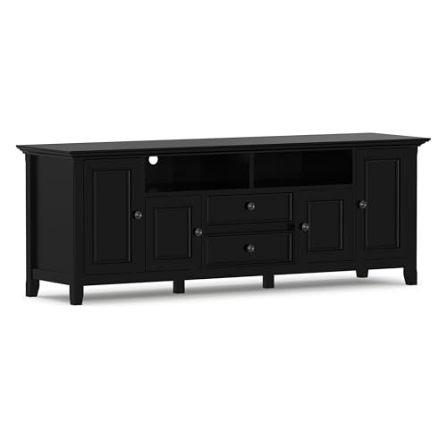 Image of SIMPLIHOME Amherst 72 inch Wide Solid Wood TV Stand in Black