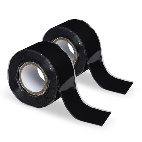 2 Rollen Selbstverschweißendes Silikonband 2,5cm x 3 Meter, Selbstklebendes Abdichtband Wasserdicht Isolierband Klebeband Silikon Tape Dichtungsband für Schlauchreparatur, Kabelreparatur Schwarz