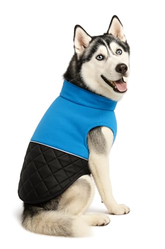 Image of The Pets Company Dog Winter Coat Jacket, Cloth, Windproof, Light Weight, Washable, Ultra Warm Thick Fleece Lined Dog Vest for Cold Weather Protection, (Reversible Blue, Med - Large - 22 Inch)