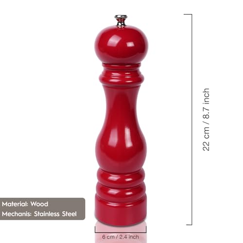 Glios Walnut Color Wooden Black Pepper Hand Mill 22 cm-8.66 inch (Red) by Glios - Image 2