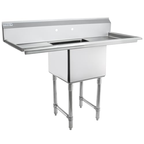Image of Empura 54 inch Wide Stainless Steel One Compartment Commercial Sink | Utility 18 inch x 18 inch Bowl for Restaurant Laundry Garage | (2) 18 inch Drainboard, 9.75 inch Backsplash, 54 inchW x 23.5 inchD x 44.25 inchH, 16 Gauge, NSF