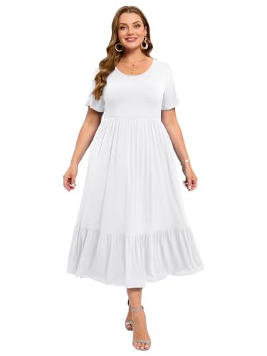 LARACE Plus Size Dresses for Women Summer Casual Short Sleeve Long Dress Flowy Maxi Beach Dresses with Pockets L-6XL4