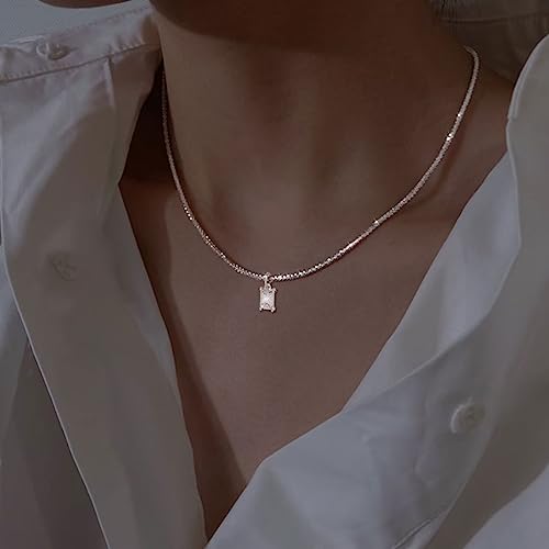 CAROVO Gold Necklace for Women,Dainty Gold Necklaces 14k Gold Plated Diamond Necklaces Cute CZ Solitaire Choker Necklaces for Women Simple Cubic Zirconia Pendant Necklace Trendy Jewelry Gifts3