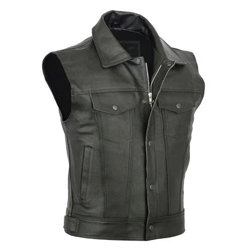 Mens Fashion Solid Color Leather Motorcycle Vest Punk Sleeveless Jackets Drawstring Hem Zipper Gothic Waistcoat2