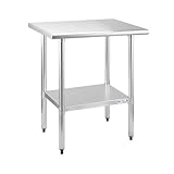 Mesa de Trabajo Comercial de Acero Inoxidable de 24 x 30 Pulgadas, Mesa de preparación Resistente Ajustable con Patas galvanizadas y Estante Inferior para Cocina y Restaurante