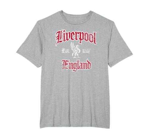 Liverpool England Est. 1207 Red and White Distressed Print T-Shirt, Men's Big and Tall, Heather Grey, 2X Tall