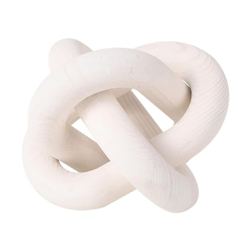 JOYWU Wood Knot Decor for Coffee Table,3-Link Wood Chain Link Decor,15cm White/Wood Color Knot Decorative Object,Rustic Decorative Chain Knot,Hand Carved Wooden Knot Decor for Home Decor (A-15cm)