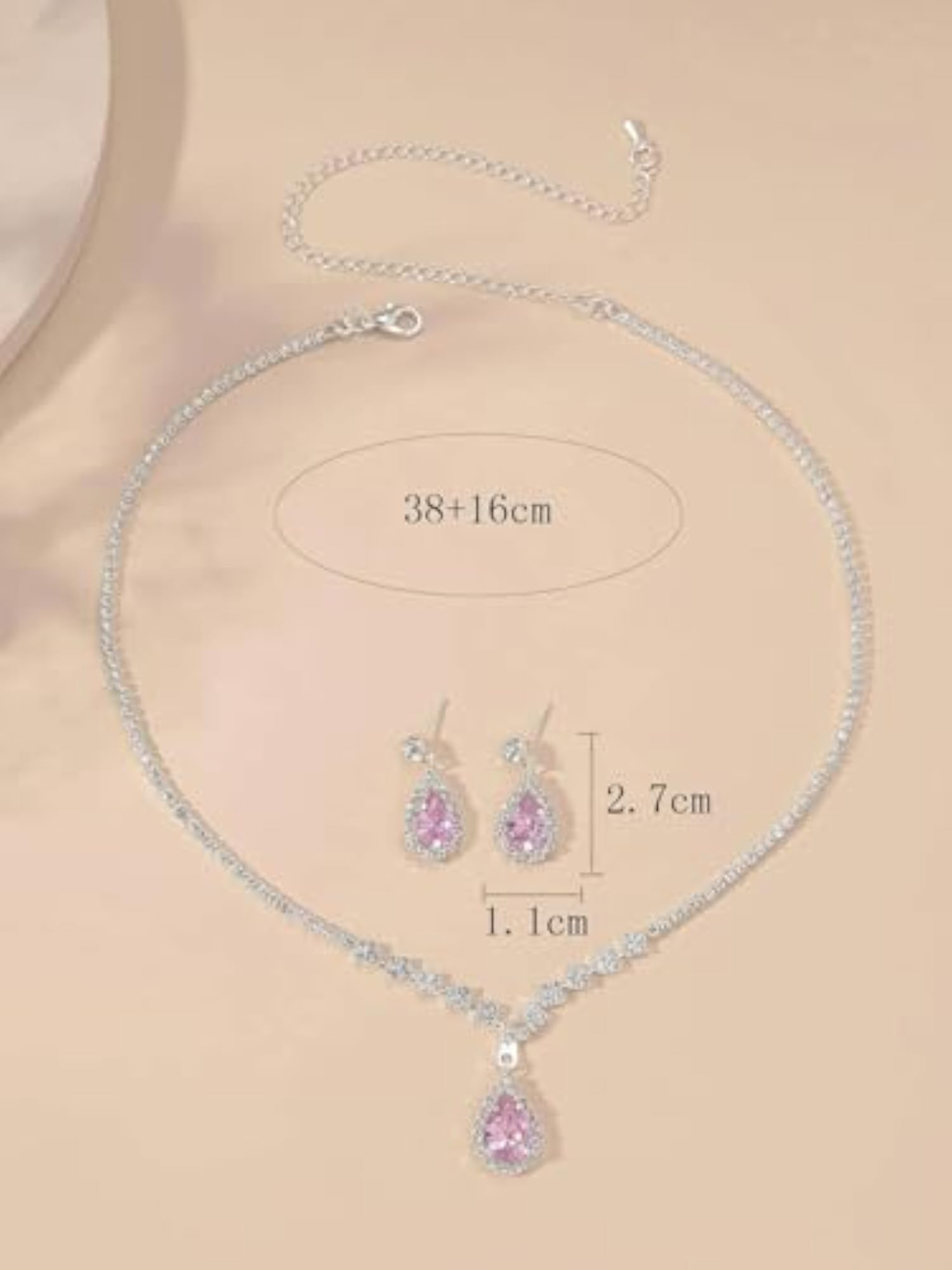 Crystal Zircon Necklace and Earrings Set, Teardrop Pendant