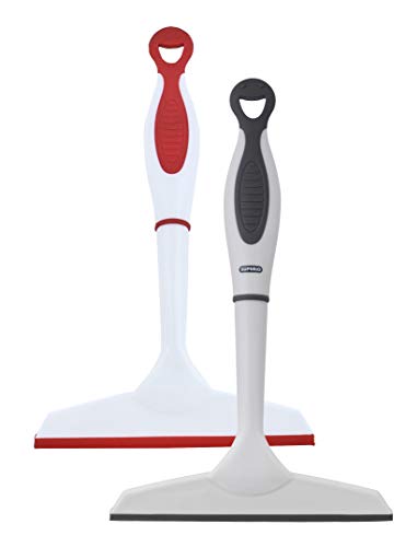 Image of Superio Rubber Squeegee, 2 Pack, Streak Free All Purpose Window Squeegee, Comfort Grip Handle and Hanging Hook (Grey- Red, 6 Inch- 2 Pack)