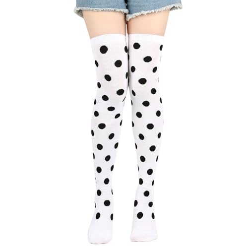 Image of Violet Mist Thigh High Socks for Women Novelty Polka Dot Over the Knee High Socks Black Funny Extra Long Sock Thigh Highs