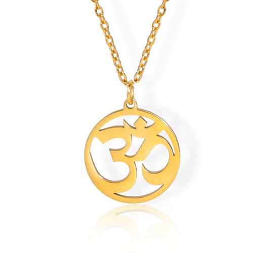 LIKGREAT Yoga Om Necklace Ohm Aum Stainless Steel Pendant Symbols of Yoga Adjustable Necklace for Women
