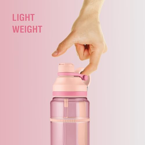 Image of MILTON Fuel 1000 Sipper Water Bottle 1 Litre | BPA Free Plastic Water Bottle for Adults | 100% Leak Proof | Removable Straw | Gym Bottle | Sports & Office Use | 997ml, Pink