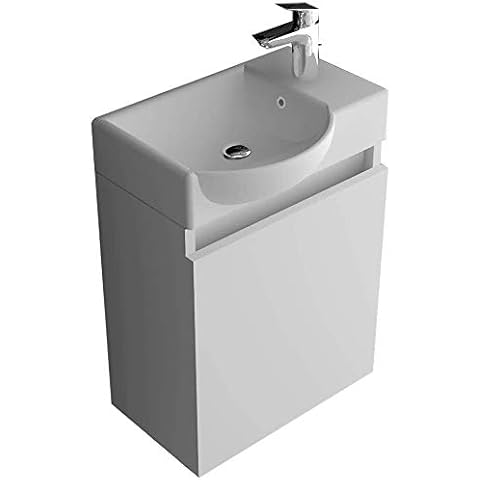 Waschbecken mit Unterschrank weiß Hochglanzlack I Alpenberger Badmöbel Set passend für Gäste WC I Design Waschplatz Modern Zeitlos I Badezimmer Set Cover