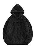 SOLY HUX Hoodies for Men Fuzzy Sherpa Pullover Letter Graphic Embroidery Long Sleeve Fall Winter Fleece Hooded Sweatshirt Black Letter X-Large