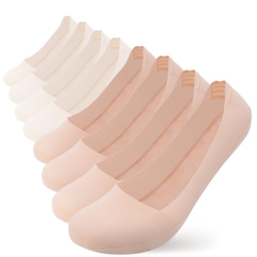 Upoume No Show Socks Womens, 8-Pairs Pack - Invisible Fit with Cuttable Design, Stretchy Cotton Sole & Anti-Slip Grip, US Alpha One Size Regular Fit, Skin Tone & Apricot Combo Socks for Women