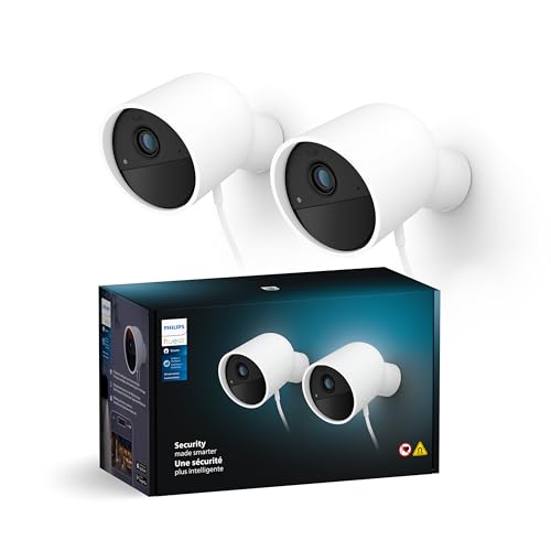 Philips Hue Secure Wired Smart Home Security Camera, White - 2 Pack - 1080P HD Video - Night Vision - Motion Detection - Two-Way Talk - Indoor/Outdoor - Weatherproof - Works with Hue App