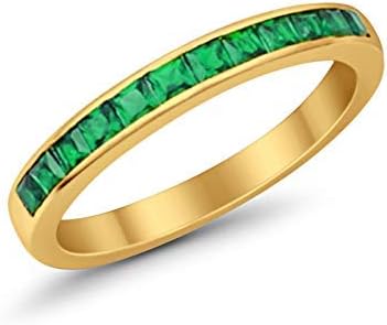 Blue Apple Co. Half Eternity Band 3mm Princess Cut Green Emerald CZ Vintage Rings Statement Wedding Bands For Womens 925 Sterling Silver Gift For Her