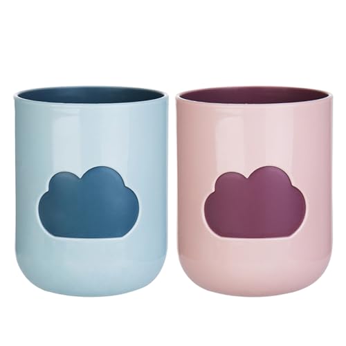 Mlysnd Zahnputzbecher, 2 Stücke Kunststoff Mundspülbecher Lebensmittelqualität Bruchsicher Wiederverwendbar Wolkenmuster Zahnputzbecher für Badezimmer Küche（Hellrosa hellblau）