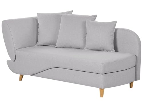 Beliani Chaiselongue Leinenoptik grau linksseitig mit Stauraum Kissen modern Meri II