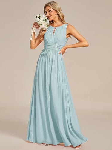 Image of Ever-Pretty Women's Chiffon Sleeveles Summer Formal Wedding Guest Dresses Ruched A Line Hollow Out Crew Neck Bridesmaid Dress