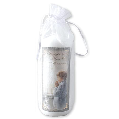 Pillar Candle First Holy Communion in Organza Bag Keepsake Gift 48 hrs Burn Time - Boy 5208, White, 6 cm - Image 2