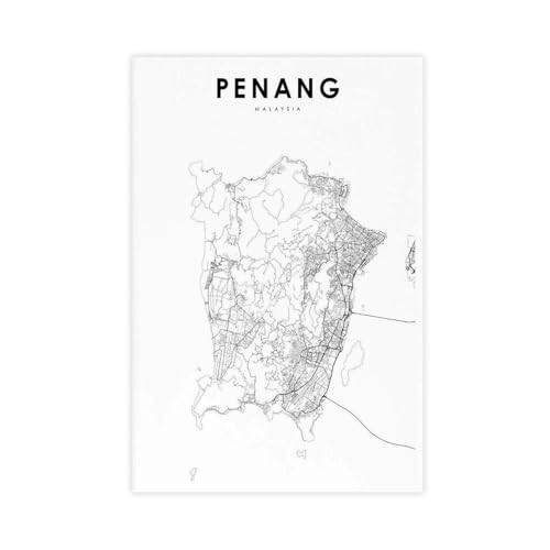 Toile Penang Island carte Malaisie décoration murale chambre 60x90