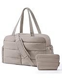 BAGSMART Gym Bag for Women, Lightweight Puffer Duffle Bag 2-PC Travel Bag, 31L Weekender Overnight Bag Quilted Carry On Tote Bag, Diaper Hospital Dance bag for Travel, Gym, Water Resistant, Camel