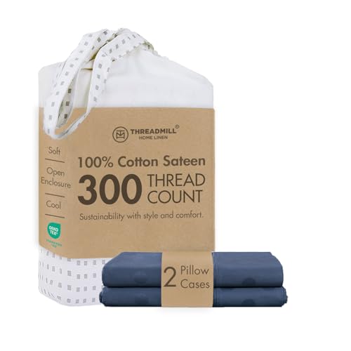 Threadmill 300 Thread Count Cotton King Pillowcases, Sateen, Jacquard, Blue