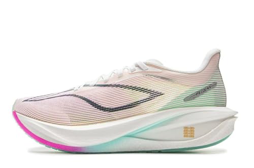 LI-NING FEIDIAN 5 Challenger Women's Running Shoes Boom Fiber Lightweight Breathable Non-Slip Racing Sneakers Standard White/Neon Meadow Mauve US 6