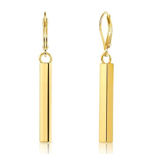 Gold Long Bar Dangle Earrings for Women Rectangle Drop Earring for Daily