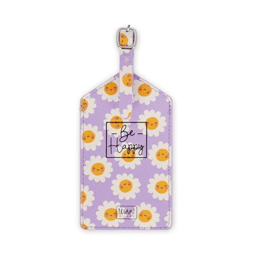 Legami - Etiqueta de bagagem, Luggage Tag para mala, acessório para viagem avião de cruzeiro comboio, etiqueta de bagagem para proteger dados de pele sintética e microfibra, Daisy