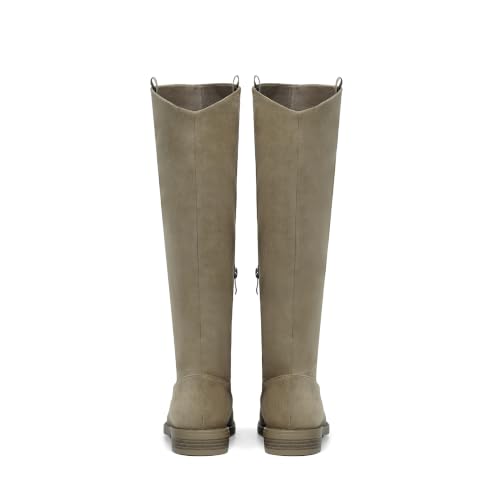 Image of Knee High Boots Women Rounded Toe Flat Retro Bais Opening Low Chunky Heel Riding Boots