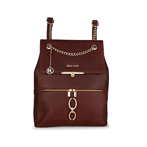 Sac à dos en cuir marron Devin pour femme avec rabat au style moderne taille M