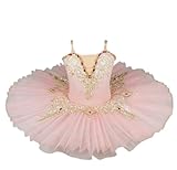 Omfpafeu Professional Ballet Tutu Girl Pancake Princess Ballet Party Dress Leotards Dance Competition Costume,B,140