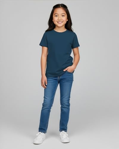 Image of Real Essentials 5 Pack: Girls' Cotton Short Sleeve Crew Neck T-Shirt - Athletic Tee Shirt for Teens Kids Youth (Ages 4-16)