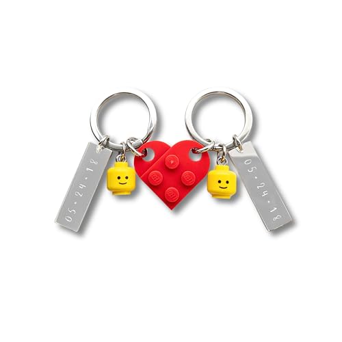 Personalized Heart Keychain Set with Anniversary Date (Set of 2) - Over 10 colors mix/match