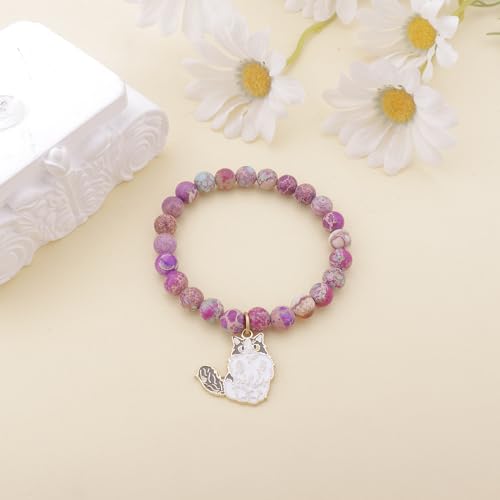 Image of PARTNER Cute Ragdoll Cat 𝐁𝐫𝐚𝐜𝐞𝐥𝐞𝐭𝐬 𝐟𝐨𝐫 𝐖𝐨𝐦𝐞𝐧 Lovers Kitty Gifts for Women and Men Funny Ragdoll Cat Gifts Good Luck Charm Cat Themed Gifts for Women Natural Stone Beaded Jewelry for Women Girls Cat