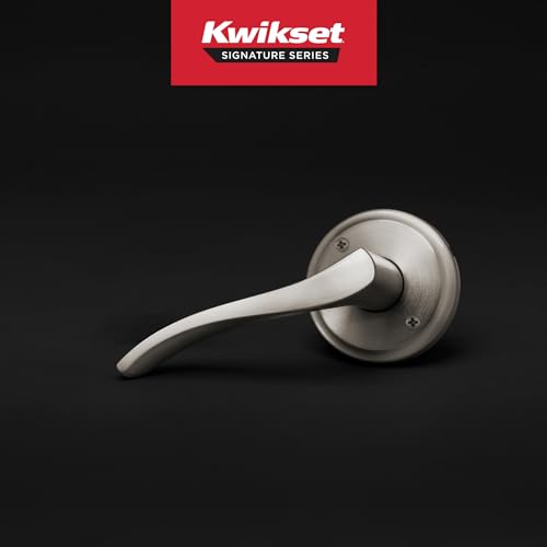 Image of Kwikset Sedona Dummy Door Handle, Single Sided Lever for Closets, French Double Doors, and Pantry, Satin Nickel Non-Turning Left Handed Interior Push /Pull Lever, with Microban Protection
